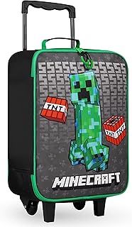 Minecraft Kids Suitcase with Wheels Foldable Trolley Bag Creeper Luggage Travel Bag Holiday Weekend Trips Travel Essentials (46cm - 17L, Black)
