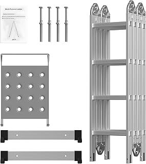 4.7M Folding Ladder 4x4 Aluminium Ladder 14in1 MultiPurpose Ladder Combination Step Ladder for Home DIY Building Use with Platform
