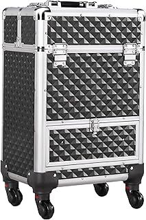 Yaheetech Professional Makeup Case Beauty Trolley Hairdressing Case on Wheels Vanity Case with Drawer Black/Silver