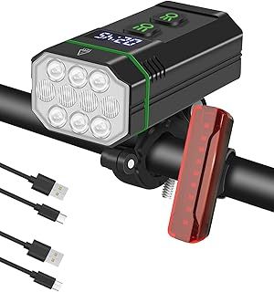 10 LED Bike Lights Front and Back, 8 Modes Bike Lights Set LED Display 10000 Lumens Bicycle Lights IPX6 Waterproof Bike Lights Set Rechargeable Waterproof Bicycle Lights USB Cycle Lights