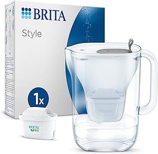 BRITA Style Water Filter Jug Grey (2.4L) incl. 1x MAXTRA PRO All-in-1 cartridge - fridge-fitting design jug with smart LED-LTI and Flip-Lid - now in sustainable Smart Box packaging
