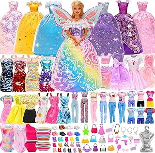 110 Doll Clothes and Accessories Fashion Dresses Tops Pants Outfits Party Gown Mini Dresses Swimsuits Bikini Shoes Princess Wings Hangers Handbag for 11.5 inch Doll