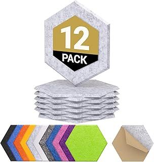 12 Pack Hexagon Acoustic Panels Self-adhesive, TONOR 30x26x0,9cm High Density Sound Proof Panels for Walls, Sound Deadening Insulation Treatment Sound Absorbing Padding for Studio, Office, Home, Grey