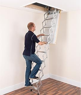 ALUFIX 10-Tread Concertina Loft Ladders - Ideal for Tiny attic Spaces | Easy DIY Fit | Aluminium | Floor to Ceiling 2.46m-2.73m (8.1ft-9.0ft)