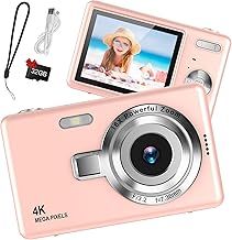 Digital Camera 1080P FHD 44MP with 2.4" LCD Screen,16X Digital Zoom, Compact Portable Vlogging Camera with 32gb SD Card for Kids Teen Students Beginner (Pink)