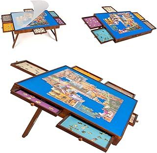 Tektalk Jigsaw Puzzle Table with 6 Colorful Drawers, Puzzle Board with Cover, Storing for 1500, 1000, 500 Jigsaw Puzzle Pieces