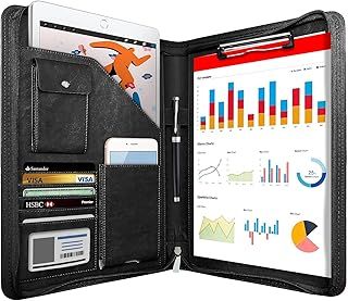 NEWYES Leather Zipper Conference Folder, A4, Travel Document Folder, Portfolio Travel Wallets, Personal Agenda Organizer Folder, Black, NY-A403-BL-EU, Black/White, 33,5 * 25 * 3,5 cm