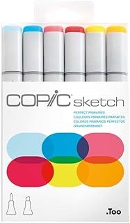 Copic Sketch Coloured Marker Pen - Set of 6 Basics, For Art & Crafts, Colouring, Graphics, Highlighter, Design, Anime, Professional & Beginners, Art Supplies & Colouring Books