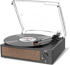 Vinyl Record Player with Speaker Vintage Turntable for Vinyl Records, Belt-Driven Turntable Support 3-Speed, Wireless Playback, Headphone, AUX-in, RCA Line LP Vinyl Players Retro Black