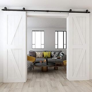 Sliding Barn Door Kit Double Door Track System Basic Black Closet Hardware 10FT/304CM Heavy Duty T Roller