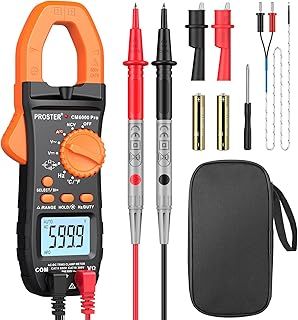 Proster Clamp Meter - TRMS 6000 Counts 800A DC/AC Current 600V DC/AC Voltage NCV Continuity Capacitance Resistance Frequency Diode Hz Test Auto Range Backlit Flashlight with Storage Bag