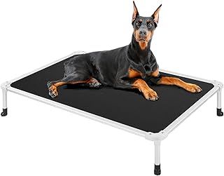 Chew Proof Elevated Dog Bed - Cooling Raised Pet Cot - Silver Aluminum Frame and Durable Textilene Mesh Fabric, Unique Designed No-Slip Feet for Indoor or Outdoor Use, Gray 107 x 76 x 18 cm