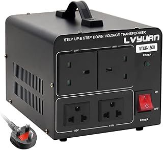 1500W 220V 110V Voltage Transformer Step Up & Step Down Converter UK to US Dual 110V & 220V outlets, 1500 Watt Transformer with Plug