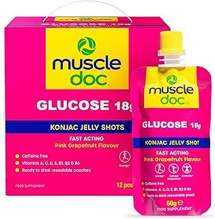 Glucose 18g Energy Konjac Jelly - Running Gels, Glucose Gel for Sugar Levels - Energy Gels for Running & Sports Hydration - Workout Gel for Athletes (12 Sachets per Box)