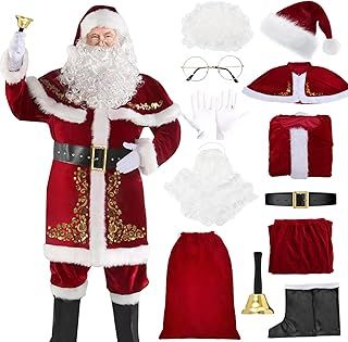 Amycute Santa Claus Costume Men Luxury Santa Suit Adults Santa Fancy Dress Christmas Outfit Plus Sized