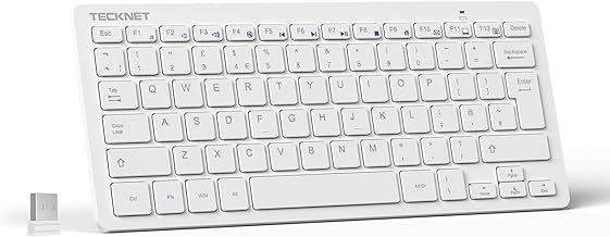 TECKNET 2.4G Wireless Keyboard, Small Keyboards with Media Hotkeys, Ultra Slim Compact Wireless Keyboard, 12-Month Battery Life, Compatible with PC, Desktop, Laptop, Smart TV - White