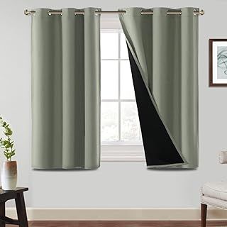 BellaHills 100% Blackout Curtains for Bedroom Thermal Insulated Blackout Curtains Heat and Full Light Blocking Eyelet Curtains for Living Room with Black Liner 2 Panels, 46 x 54 Inch, Black