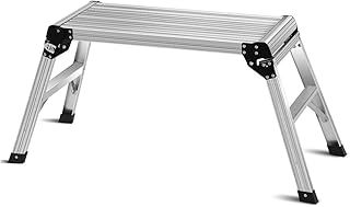 Folding Aluminium Hop Up Work Platform, Step Up Bench Ladder Stool with Safety Locks, Anti-Skid Top & Pads, 150KG Capacity Platform Stool Bench for Washing Vehicles Windows (107 x 40 x 50cm)