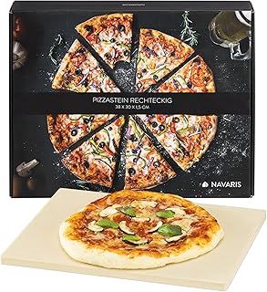 Navaris XL Pizza Stone for Baking - Cordierite Pizza Stone Plate for BBQ Grill Oven, Cook or Serve - Incl. Recipe Book - Rectangular, 38 x 30 x 1.5cm