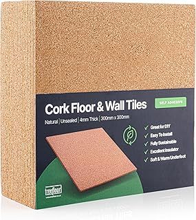 Natural Self-Adhesive Cork Tiles - 300mm x 300mm x 4mm (Pack of 50)