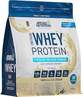 Applied Nutrition Critical Whey Protein Powder 900g - High Protein Powder, Protein Milkshake, Muscle Building Supplement with BCAAs & Glutamine (900g - 30 Servings) (Vanilla)