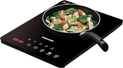 Daewoo 2000W Electric Single Induction Hob with Built-In Timer and Adjustable Temperature Settings, Automatic Switch Off and Overheat Protection, 220-240v 50hz Type G UK Plug, Glossy Crystal Glass