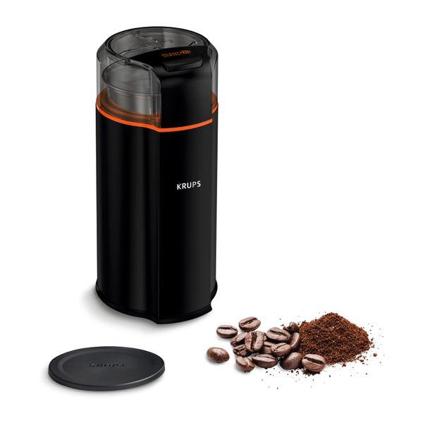 Krups Electric Coffee Grinder, Stainless Steel Blade, Power 175 W, Silent and Versatile Grain Grinder, Dishwasher Safe, Simple Operation, Silent Vortex Black GX332810