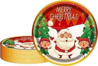 EVYIENEN 50pcs Christmas Party Paper Plates, 7in Disposable Dessert Plates for Merry Christmas Gifts & Party Supplies