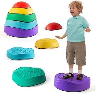 Stepping Stones for Kids, Non-Slip Toddlers Blance Stones, Stackable Balance Blocks Ages 3-8, Balance & Motor Skills, Obstacle Course Sensory Step Stones, Indoor & Outdoor Toys for Boys Girls