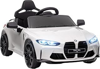 BMW M4 Licensed Electric Car for Kids, 12V Kids Electric Ride on with Remote Control, Suspension, Music, Horn, LED Lights, for Ages 3-5 Years, White
