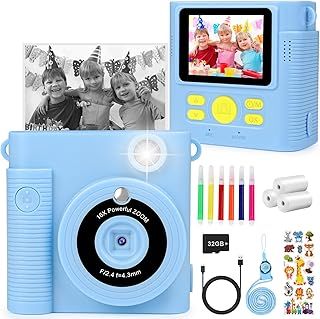 Kids Instant Print Camera, 1080P HD, 16x Digital Zoom With Print Paper, DIY Color Pens & 32G SD Card - Birthday Toys for Boys Girls Age 3-10 - Pink