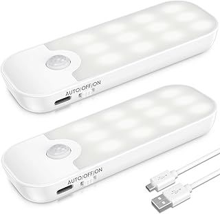 Motion Sensor Lights Indoor, 2 Pack USB Rechargeable Stick on Lights with 3 Modes, Wireless Motion Sensor Light with Magnetic Strips for Wardrobes, Stairs, Hallway, Bedroom, Cupboard