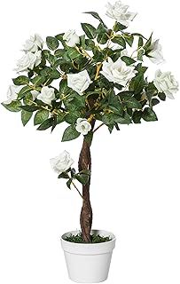 Outsunny 90cm/3FT Artificial Rose Tree, Fake Decorative Plant with Pot, Indoor Outdoor Faux Decoration Home Office Decor, White