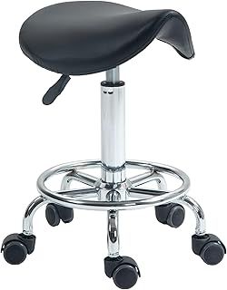 HOMCOM Saddle Stool, PU Leather Adjustable Rolling Salon Chair for Massage, Spa, Clinic, Beauty, Hairdressing and Tattoo, Black