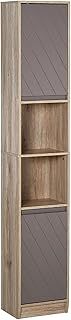 HOMCOM Narrow Bathroom Cabinet, Slim Bathroom Storage Unit with Open Compartment, Freestanding Storage Cupboard with Adjustable Shelves for Small Spaces, 30 x 24 x 170 cm, Grey and Oak