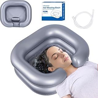 Inflatable Hair Washing Basin & Portable Shampoo Bowl - Adjustable for Bedridden, Disabled, Elderly, Injured & Children | Leakproof Design for Pregnant Women & Home Care | Compact Foldable (Silver)
