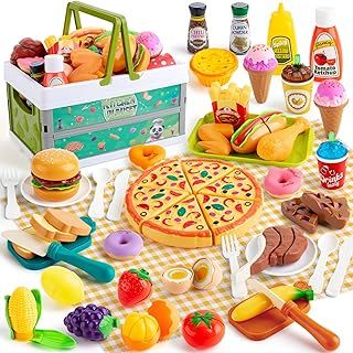 SEMKOTREE Toy Kitchen Accessories, Kids Kitchen Accessories with Play Food, Knife & Picnic Basket