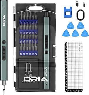 ORIA Mini Screwdriver Set, 33-in-1 Electric Precision Screwdriver with 24 Bits & LED Light, 2 Torque Settings, Cordless Repair Tool Kit for Laptop, Phone, Camera, Watch, Electronics
