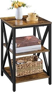 Yaheetech 3-Tier Side Table with Storage, X Design Sturdy Bedside Table Industrial Wooden Nightstand for Bedroom/Living Room, 39.5x39.5x62cm, Rustic Brown