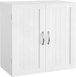 Yaheetech Wall Cabinet Kitchen Storage Cupboard Hanging Bathroom Wall Organiser Unit, Double Doors with Adjustable Shelf, 60x31x60cm, White
