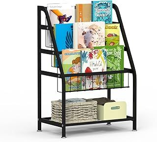 Children Kids Bookshelf, Small Bookcase, Kids Book Rack, Book and Toy Storage Organizer Display Stands Shelf for Small Place Living Room Study Children's Room (Black)