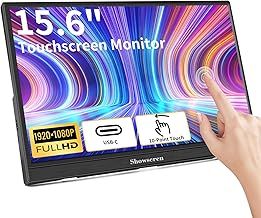 Portable monitor Touchscreen, 15.6inch Monitors IPS FHD 1920x1080 300cd/m² Touch Display USB C/HDMI Screen with Dual Speakers, Ultra-thin for Xbox/Raspberry Pi/Laptop/PC/PS4/5, PC Monitore 15.6"