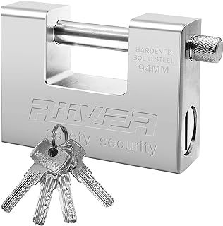 Padlocks with 4 Keys Heavy Duty Padlock, Weatherproof Outdoor Lock, Hardened Solid Steel Monoblock Ideal for Garage, Warehouse, Shipping Container, Shed, Chain, Gate