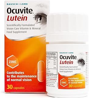 Ocuvite Lutein Supplement, by Bausch + Lomb, Lutein with Zinc, Copper, Vitamin C and E, One Capsule per Day