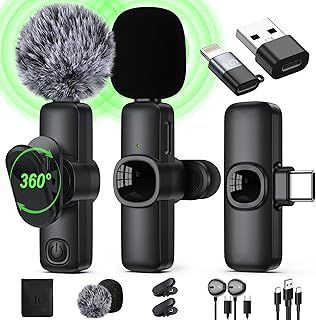 Wireless Lavalier Microphone for iPhone/Android Phone/Laptop/PC, IUMAKEVP 360° Adjustable Clip on Microphone with 100FT Transmission Distance and Noise Cancellation for Vlog, Interview, TikTok (2 Mic)