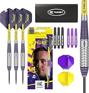 TARGET Darts Luke Littler Set – 22G Steel Tip Brass Darts or 85-Piece Dart Accessories Pack | The Nuke Player Edition Professional Darts & Accessories, Pro Grip Dart Shafts, Pro Ultra Flights