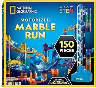 National Geographic Marble Run with Motorized Elevator - 150-Piece Marble Maze Kit with Motorized Spiral Lift, 30 Marbles, Storage Bag & More, Perpetual Motion Machine, Marble Game, Kids Physics Toys