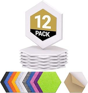 12 Pack Self-adhesive Hexagon Acoustic Panels, TONOR 30x26x0.9cm High Density Sound Proof Panels for Walls, Sound Deadening Insulation Treatment Foam Panel for Recording Studio, Office, Home White