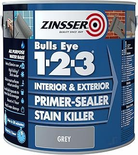 Zinsser Bulls Eye 1-2-3 Primer-Sealer & Stain Killer 1 Litre Ready Mixed Colour - Grey