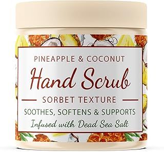 CalmGrace Exfoliating Hand Scrub with Dead Sea Salts & Pineapple Coconut Scent | Hand Scrub Exfoliator Sorbet Texture | 300g | Fortified with Avocado Oil & Vitamin E, C